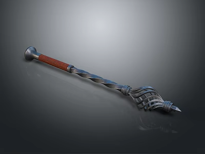 Medieval Style Weapon With Red Handle Twisted Metal Shaft And Claw Shaped Sharp End 3d model