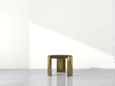 Modern Minimalist Round Side Table With Gold Metal Legs And Black Tabletop In Bright Room 3d model