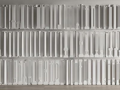 White Roman Columns With Different Designs Arranged As Wall 3d model