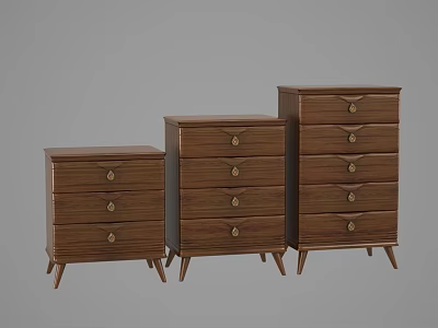 Wooden Chest of Drawers with Three Different Sizes Golden Handles and Slim Legs 3d model