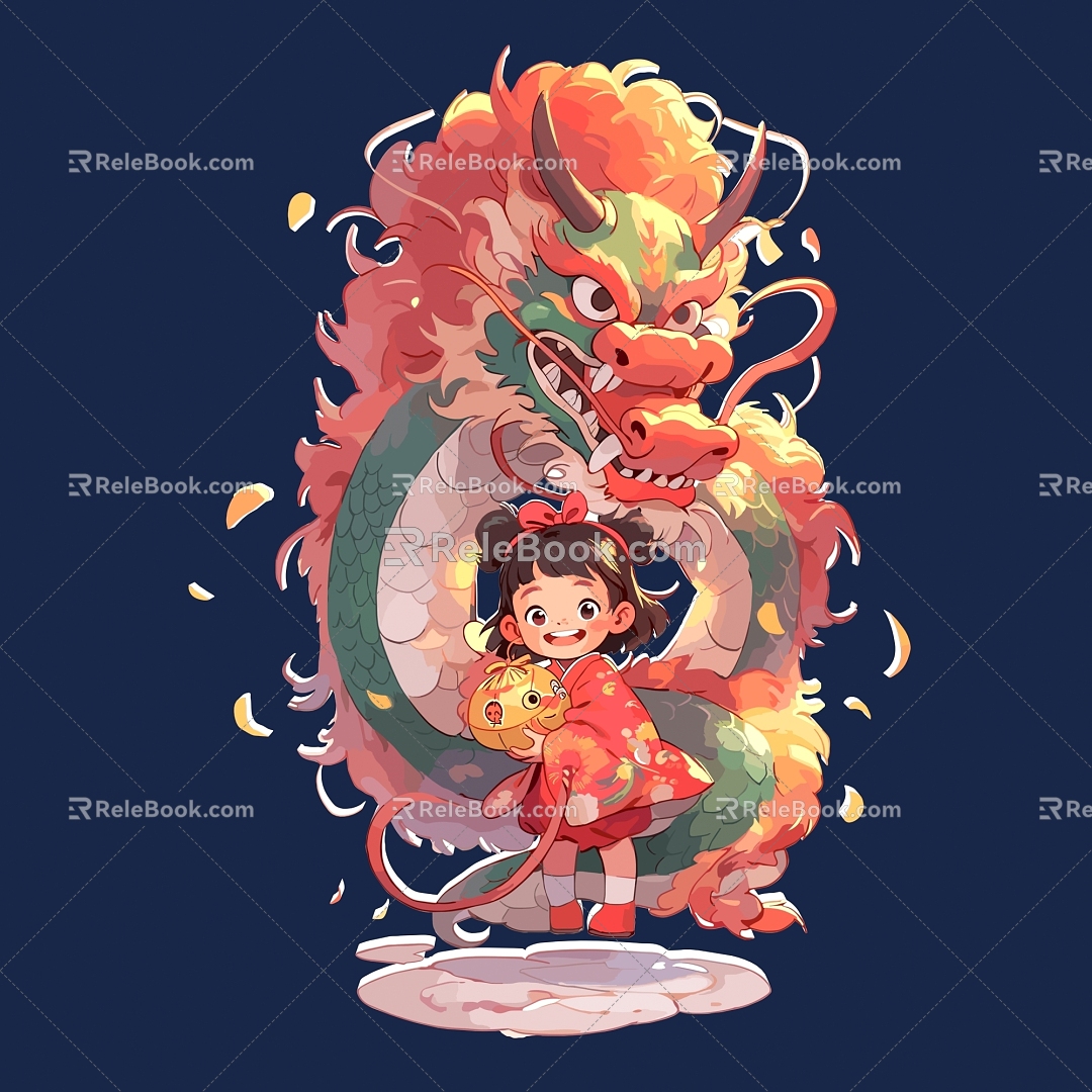 Dragon Year Material Chinese Dragon Golden Dragon Insert Dragon Paper-cutting Dragon Ruilong Xianglong Kirin IP Dragon Baobao Dragon Maishen 37 3d model