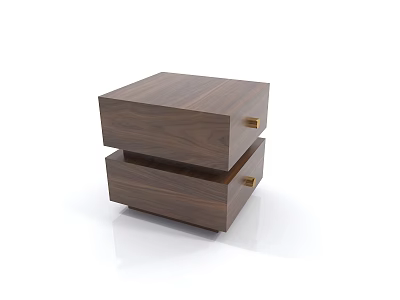 Sleek Modern Wooden Bedside Table With Two Drawers And Gold Handles 3d model