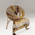 Golden Metal Outdoor Chair With Peacock Feather Pattern For Garden Patio