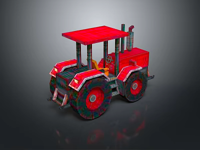 Red Toy Tractor 3D Model With Large Wheels Red Roof And Colorful Details 3d model