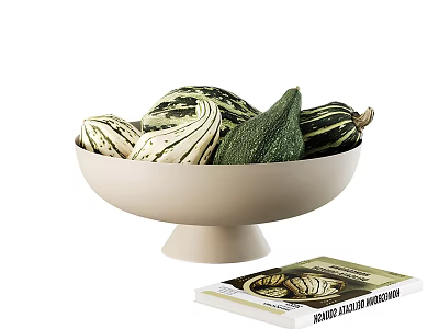 Decorative Ornament Set Featuring Ivory Pedestal Bowl Squash and Decorative Design Book 3d model