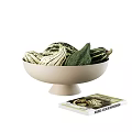 Decorative Ornament Set Featuring Ivory Pedestal Bowl Squash and Decorative Design Book