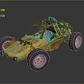 Yellow Off Road Buggy With Large Tires Muddy Body And Roll Cage