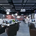 Modern Industrial Internet Cafe With Comfortable Seats High Performance Computers And Bright Lighting 3d model