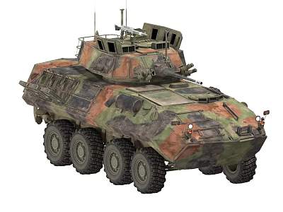 Military Armored Wheeled Tank With Camouflage Paint Top Mounted Machine Gun And Armor Design 3d model