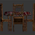 Wooden Dining Table With Plaid Tablecloth And Four Chairs Home Furniture