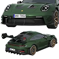 Green Sports Car With Gold Wheels And Black Rear Spoiler Design