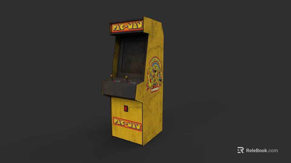 Electric Toy Arcade Machine Yellow Retro PAC MAN Design With Joystick Buttons And Screen 3d model 