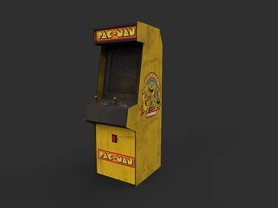 Electric Toy Arcade Machine Yellow Retro PAC MAN Design With Joystick Buttons And Screen 3d model