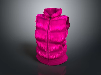 Pink Puffer Vest with High Collar Zipper Front Puffy Design Fashion Outerwear 3d model