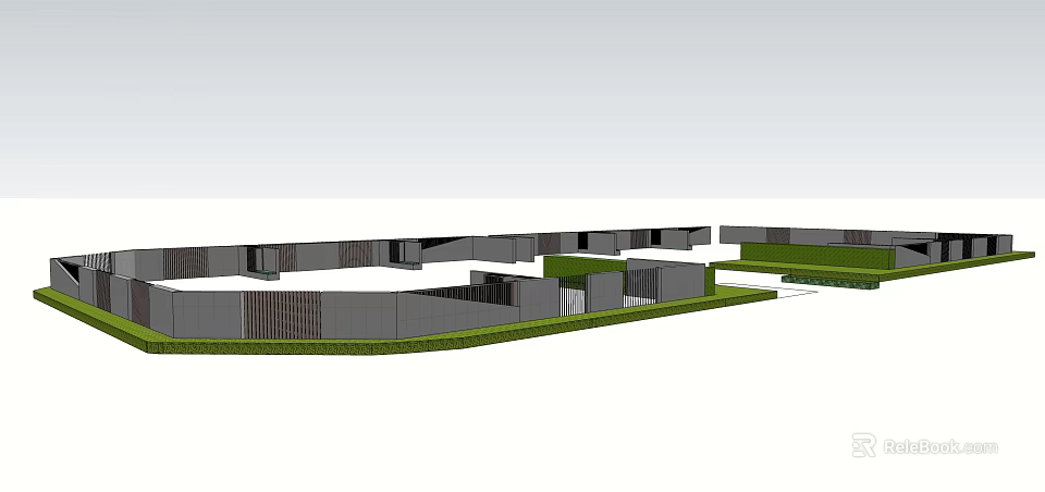 Gray Building Facade With Modern Design And Green Lawn Surroundings 3d model 