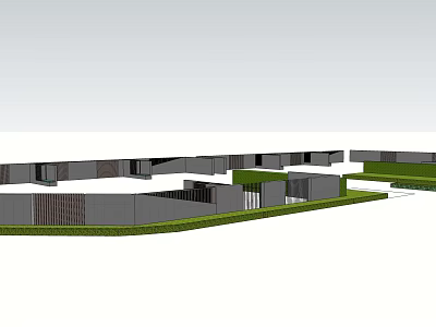 Gray Building Facade With Modern Design And Green Lawn Surroundings 3d model