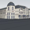 Classical Commercial Street Architecture With Multiple Floors Arched Doors And Large Windows