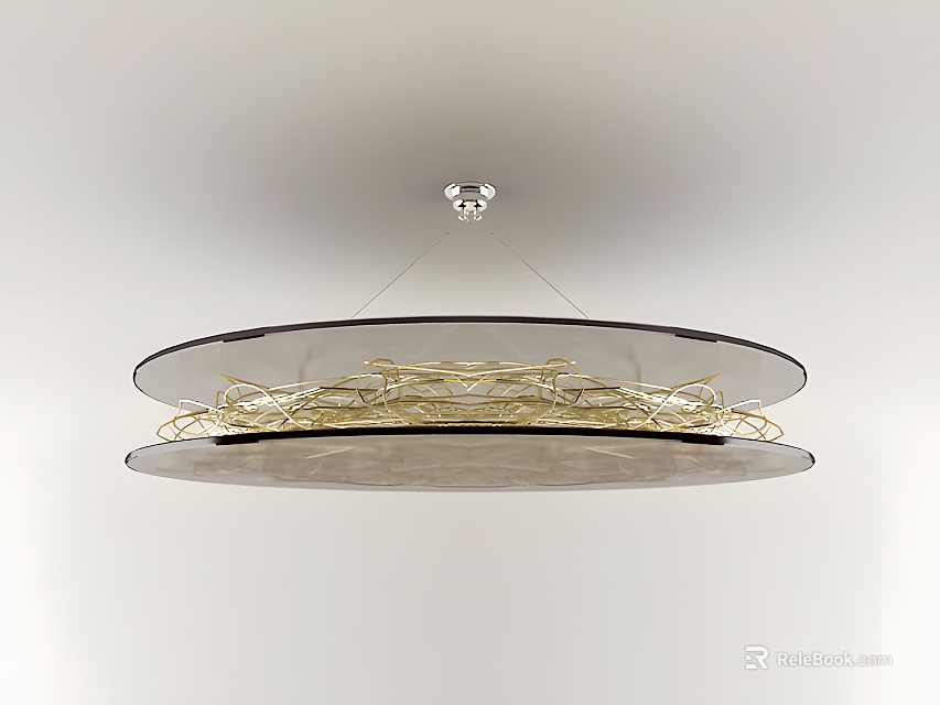 Elegant Modern Circular Ceiling Light With Black Frame And Golden Woven Lines Design 3d model 