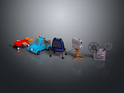 Blue Toy Truck With Other Toy Models In Display Collection Setup 3d model