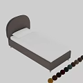 Double Bed with Red Green Beige and Gray Colors Arched Headboard White Mattress and Pillow