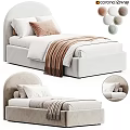 Modern Single Bed With Curved Velvet Headboard White Bedding And Brown Throw Blanket