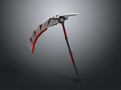 Modern Scythe Weapon Design With White Red And Gray Curved Blade And Handle 3d model