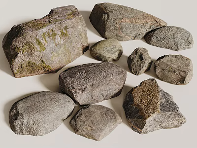 Natural Stone And Wood Pieces With Various Shapes And Textures 3d model