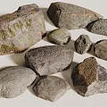 Natural Stone And Wood Pieces With Various Shapes And Textures