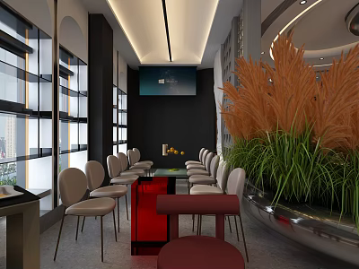 Modern SPA Sauna Relaxation Area With Comfortable Seating Green Plants And Large Windows 3d model