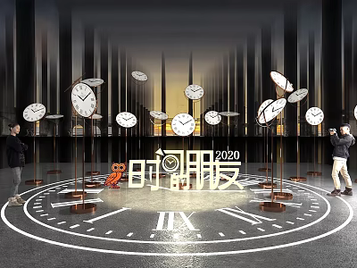 Popular Photo Check-in Spot With Multiple Clocks Circular Floor Design And Time Friends 2020 3d model