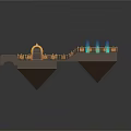 3D Scene Structure with Archway Street Lamp Fence and Glowing Blue Pillars