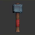 Fantasy Weapon Design Blue Cracked Hammerhead With Orange Top Brown Handle And Red Strap