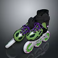 Green And Black Inline Skates With Purple Laces White Wheels And Green Edges
