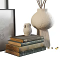 Elegant Decorative Ornament Set with Picture Frames Stacked Books and Ceramic Vase for Home