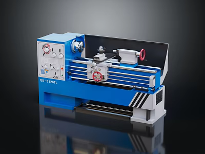 Blue Lathe Machine With Control Panel And Metal Working Bed 3d model
