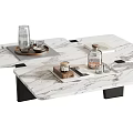 Modern White Marble Coffee Table With Glassware And Decorative Trays On Top 3d model