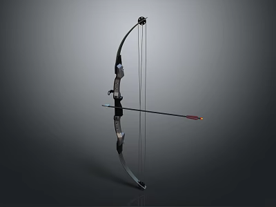 Traditional Bow With String And Red Tipped Arrow On Dark Background 3d model