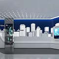 Tech Savvy Modern Exhibition Hall With Blue Display Screens Interactive Installations And Information Charts