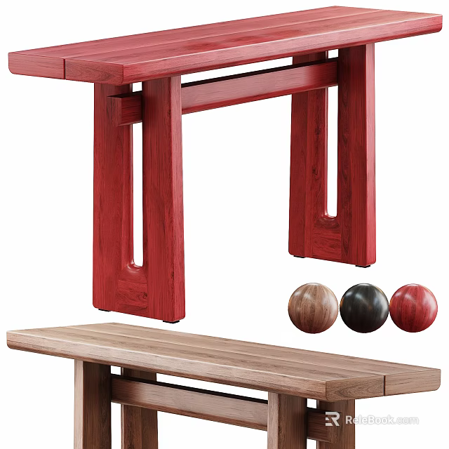Wooden Console Table Design With Red Frame And Decorative Colored Balls 3d model