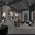 Modern Clothing Store Interior With Clothing Racks Sofas Round Rug And Decorative Mirrors