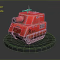 Red Military Tank With Cannon Top Machine Gun And Worn Tracks