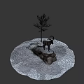 Game Movie Character Ibex with Large Curved Horns Standing on Snowy Rocky Cliff
