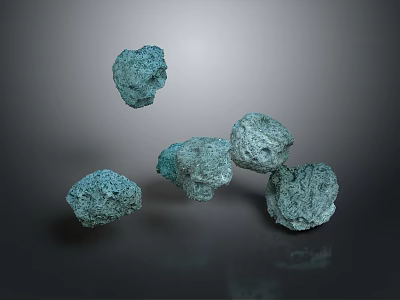 Turquoise Textured Natural Stones Scattered on Dark Background with Subtle Reflections 3d model