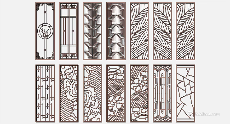 Stylish Room Divider Designs With Geometric Leaf Wave And Traditional Patterns 3d model