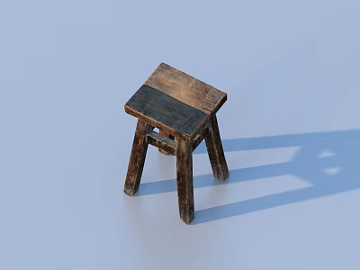 Rustic Wooden Stool With Square Seat And Four Solid Legs For Home Decor 3d model