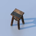 Rustic Wooden Stool With Square Seat And Four Solid Legs For Home Decor 3d model