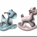 Building Blocks Crafted Blue And Pink Rocking Horses With Giraffe Unicorn Designs And Wavy Bases