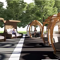 Outdoor Chairs With Woven Design And Wooden Frame In Tree Surrounded Relaxing Area