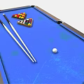 Billiard Table Sports Equipment With Blue Felt Surface Billiard Balls And Wooden Cues On Frame