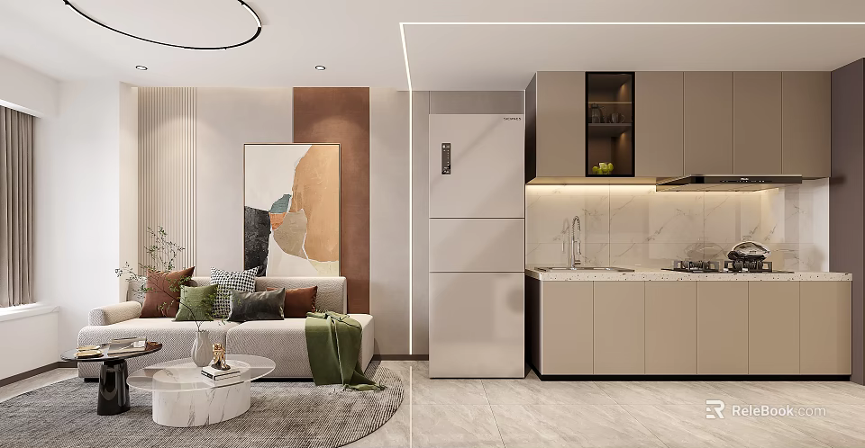 Modern Apartment With Cozy Living Room And Kitchen 3d model 